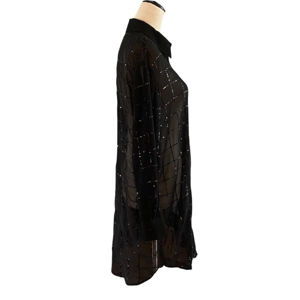Rdalamal x Anthropologie Black Sheer Sequin Shirt Dress XXS Oversized Festival - Picture 4 of 10